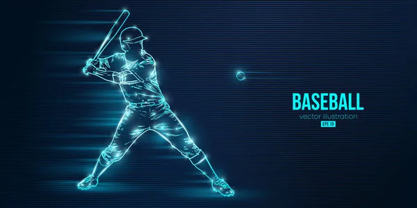 Abstract silhouette of a baseball player on blue background. Baseball player batter hits the ball. Vector illustration —  Vetores de Stock