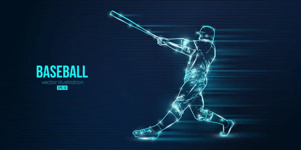 Abstract silhouette of a baseball player on blue background. Baseball player batter hits the ball. Vector illustration — Vetor de Stock