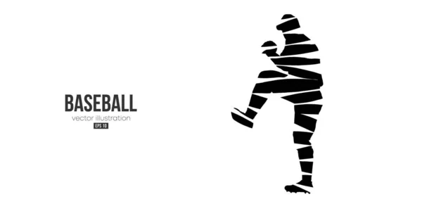 Silueta abstracta de un jugador de béisbol sobre fondo blanco. Jugador de béisbol bateador golpea la pelota. Ilustración vectorial — Vector de stock