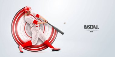 Realistic silhouette of a baseball player on white background. Baseball player batter hits the ball. Vector illustration clipart
