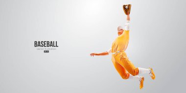 Beyazlı bir beyzbol oyuncusunun gerçekçi silueti. Beyzbol oyuncusu topa vuruyor. Vektör illüstrasyonu