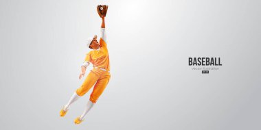 Beyazlı bir beyzbol oyuncusunun gerçekçi silueti. Beyzbol oyuncusu topa vuruyor. Vektör illüstrasyonu