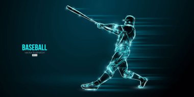 Mavi arka planda soyut bir beyzbol oyuncusunun silüeti. Beyzbol oyuncusu topa vuruyor. Vektör illüstrasyonu