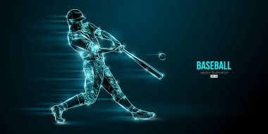Mavi arka planda soyut bir beyzbol oyuncusunun silüeti. Beyzbol oyuncusu topa vuruyor. Vektör illüstrasyonu