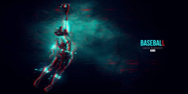 Mavi arka planda soyut bir beyzbol oyuncusunun silüeti. Beyzbol oyuncusu topa vuruyor. Vektör illüstrasyonu