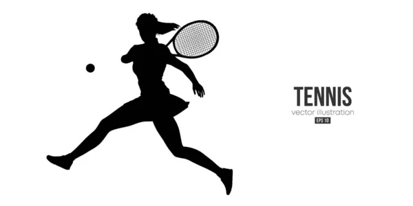 白い背景にテニス選手の抽象的なシルエット ラケットを持つテニス選手の女性はボールを打つ ベクターイラスト — ストックベクタ