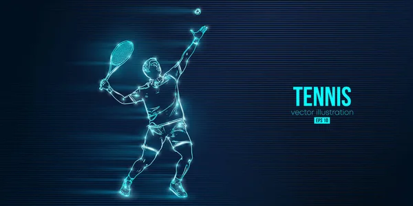 青い背景にテニス選手の抽象的なシルエット ラケットを持っているテニス選手の男はボールを打つ ベクターイラスト — ストックベクタ