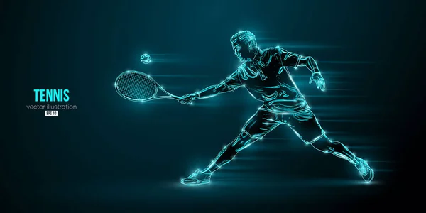 一个背景为黑色的网球运动员的抽象轮廓 有球拍的网球运动员击中了球 矢量说明 — 图库矢量图片