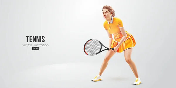 白い背景にテニス選手のリアルなシルエット ラケットを持つテニス選手の女性はボールを打つ ベクターイラスト — ストックベクタ