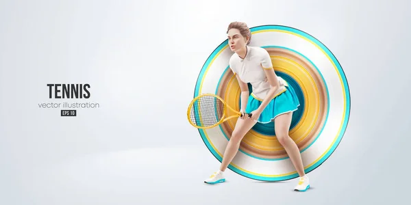 Realistische Silhouette Eines Tennisspielers Auf Weißem Hintergrund Tennisspielerin Mit Schläger — Stockvektor