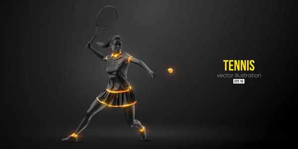 黒の背景にテニス選手の抽象的なシルエット ラケットを持つテニス選手の女性はボールを打つ ベクターイラスト — ストックベクタ
