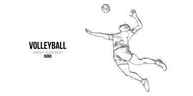 Beyaz arka planda bir voleybol oyuncusunun soyut silueti. Voleybolcu adam topa vuruyor. Vektör illüstrasyonu