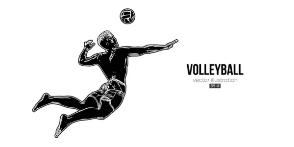 Abstract Silhouet Van Een Volleybalspeler Witte Achtergrond Volleybalspeler Slaat Bal — Stockvector