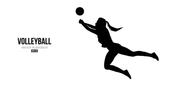 Beyaz arka planda bir voleybol oyuncusunun soyut silueti. Voleybolcu kadın topa vuruyor. Vektör illüstrasyonu