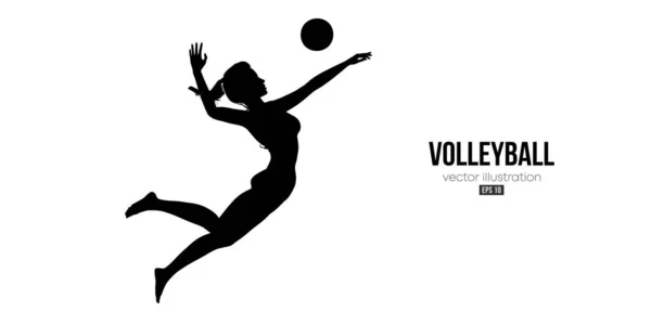 Beyaz arka planda bir voleybol oyuncusunun soyut silueti. Voleybolcu kadın topa vuruyor. Vektör illüstrasyonu