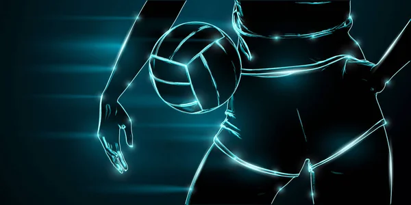 Abstract Silhouette Volleyball Player Blue Background Volleyball Player Woman Hits — 스톡 벡터