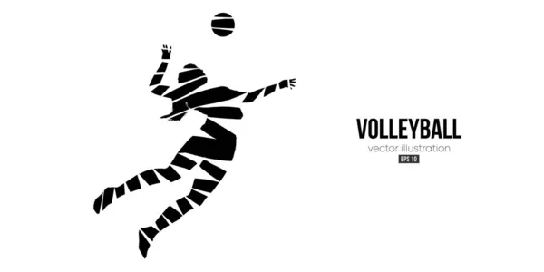 Beyaz arka planda bir voleybol oyuncusunun soyut silueti. Voleybolcu kadın topa vuruyor. Vektör illüstrasyonu