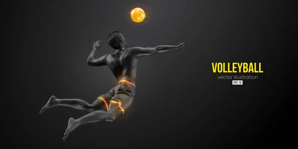 Silhouette Astratta Giocatore Pallavolo Sfondo Nero Giocatore Pallavolo Colpisce Palla — Vettoriale Stock