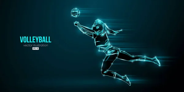 Abstract Silhouet Van Een Volleybalspeler Blauwe Achtergrond Volleybalvrouw Slaat Bal — Stockvector