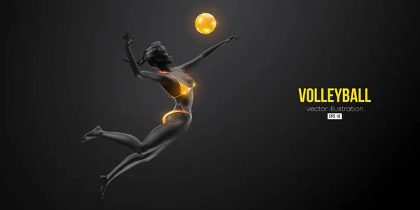 Abstract Silhouet Van Een Volleybalspeler Zwarte Achtergrond Volleybalvrouw Slaat Bal — Stockvector