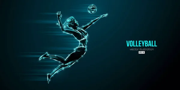 Abstrakte Silhouette Eines Volleyballers Auf Blauem Hintergrund Volleyballerin Trifft Den — Stockvektor