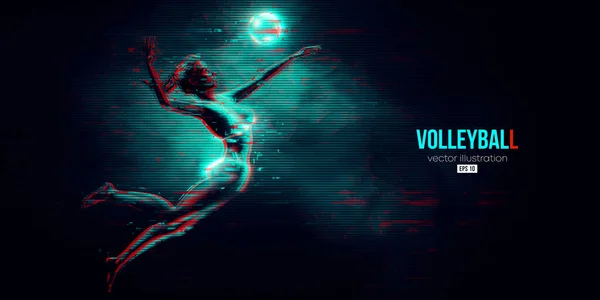 Abstract Silhouette Volleyball Player Blue Background Volleyball Player Woman Hits — 스톡 벡터