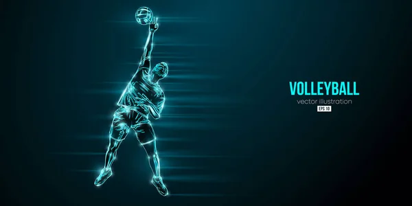 Abstract Silhouet Van Een Volleybalspeler Blauwe Achtergrond Volleybalspeler Slaat Bal — Stockvector