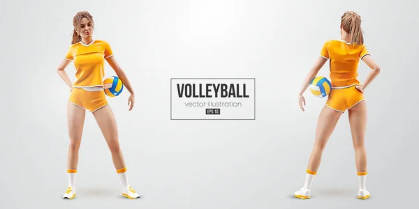 Realistic Silhouette Volleyball Player White Background Volleyball Player Woman Hits — Image vectorielle