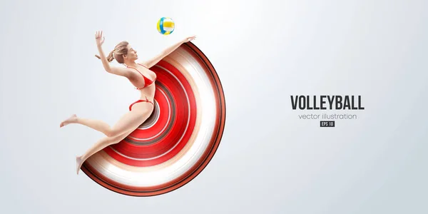 Realistic Silhouette Volleyball Player White Background Volleyball Player Woman Hits — Vettoriale Stock