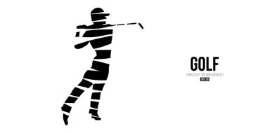 Abstract silhouette of a golf player on white background. Golfer man hits the ball. Vector illustration