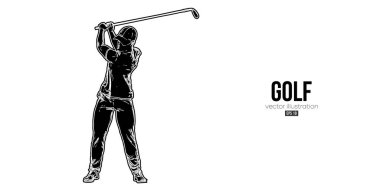 Abstract silhouette of a golf player on white background. Golfer man hits the ball. Vector illustration