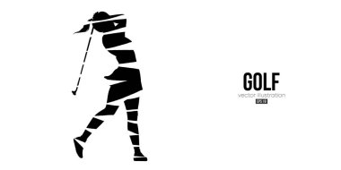 Abstract silhouette of a golf player on white background. Golfer woman hits the ball. Vector illustration