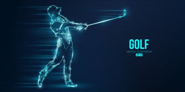 Abstract silhouette of a golf player on blue background. Golfer man hits the ball. Vector illustration