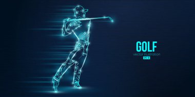 Abstract silhouette of a golf player on blue background. Golfer man hits the ball. Vector illustration