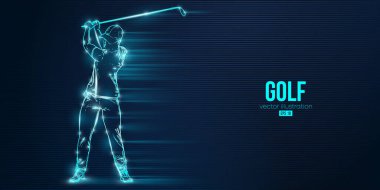 Abstract silhouette of a golf player on blue background. Golfer man hits the ball. Vector illustration