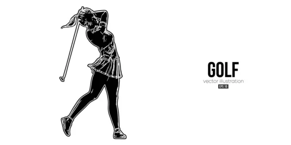 Abstract Silhouette Golf Player White Background Golfer Woman Hits Ball — Vetor de Stock