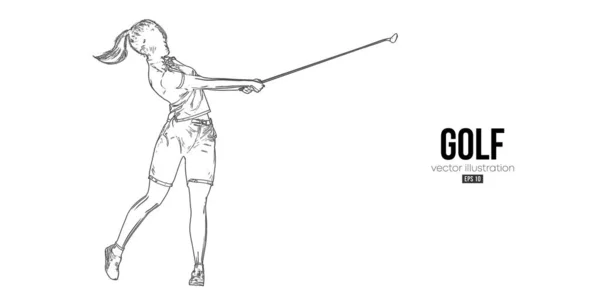 Abstract Silhouette Golf Player White Background Golfer Woman Hits Ball — ストックベクタ