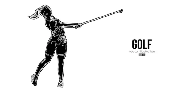 Abstract Silhouette Golf Player White Background Golfer Woman Hits Ball — Vettoriale Stock