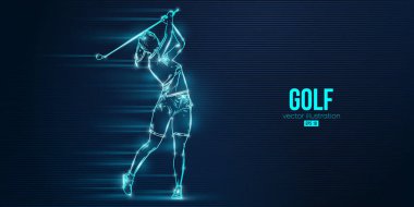 Abstract silhouette of a golf player on blue background. Golfer woman hits the ball. Vector illustration