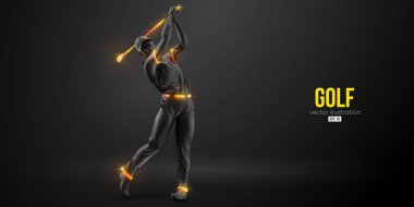 Abstract silhouette of a golf player on black background. Golfer man hits the ball. Vector illustration