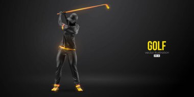 Abstract silhouette of a golf player on black background. Golfer man hits the ball. Vector illustration