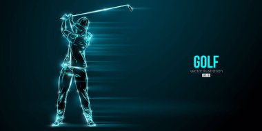 Abstract silhouette of a golf player on blue background. Golfer man hits the ball. Vector illustration