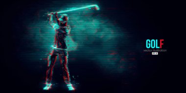 Abstract silhouette of a golf player on blue background. Golfer man hits the ball. Vector illustration