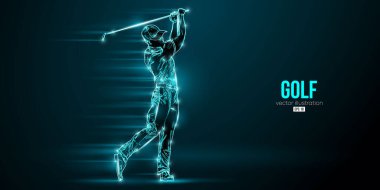 Abstract silhouette of a golf player on blue background. Golfer man hits the ball. Vector illustration