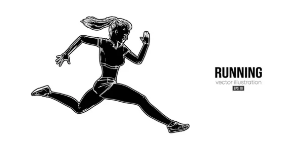 배경에서 달리는 선수의 노골적 실루엣 여자는 단거리 달리기 마라톤을 합니다 — 스톡 벡터