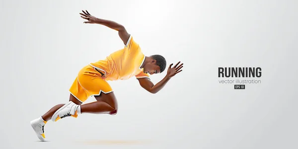 Realistic Silhouette Running Athlete White Background Runner Man Running Sprint — Stock Vector