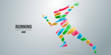 Beyaz arka planda koşan bir atletin soyut silüeti. Koşucu kadın sprint ya da maraton koşuyor. Vektör illüstrasyonu