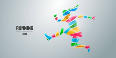 Beyaz arka planda koşan bir atletin soyut silüeti. Koşucu kadın sprint ya da maraton koşuyor. Vektör illüstrasyonu