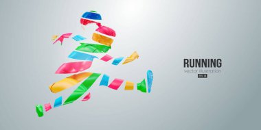 Beyaz arka planda koşan bir atletin soyut silüeti. Koşucu kadın sprint ya da maraton koşuyor. Vektör illüstrasyonu
