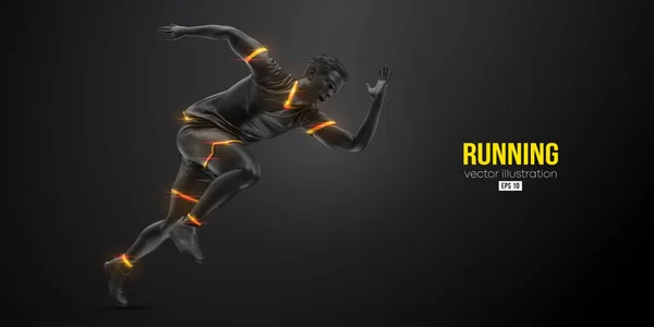 黒を背景にランニングアスリートの抽象的なシルエット ランナーの男がスプリントかマラソンを走っている ベクターイラスト — ストックベクタ